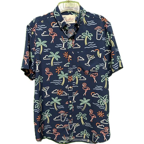 Chubbies Neon Flamingo Cocktail Print Shirt Size Medium - Picture 1 of 7
